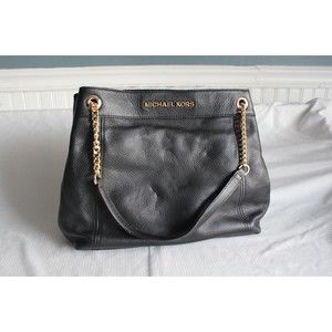 MICHAEL KORS Teagan Large Black Pebbled Leather Shoulder Tote Bag